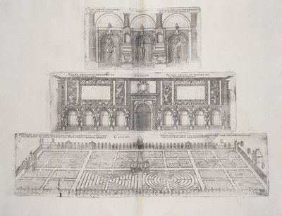 「ルプラスベルバスティモンドフランス」の庭園とシャトードガイヨンの外観、1570年代 作： J. Androuet Ducerceau